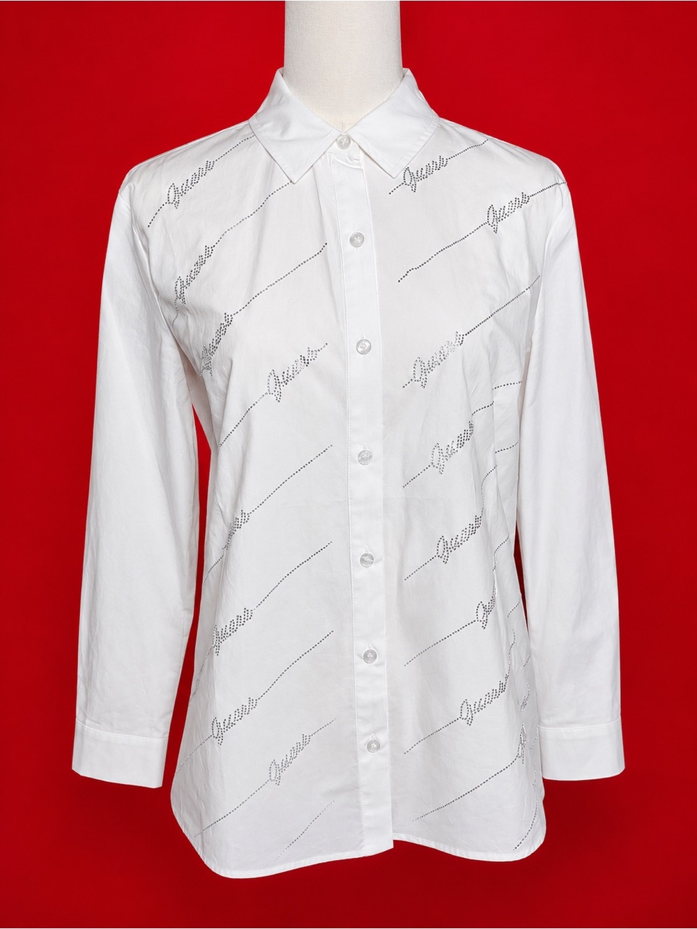Guess White Rhinestone Logo Button-Up Shirt NWT Small